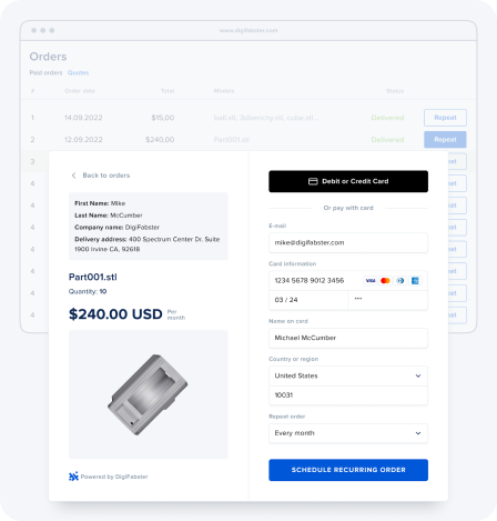 Automate and simplify payment for recurring orders